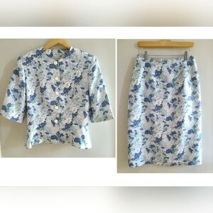Vintage silk‎ skirt suit set floral